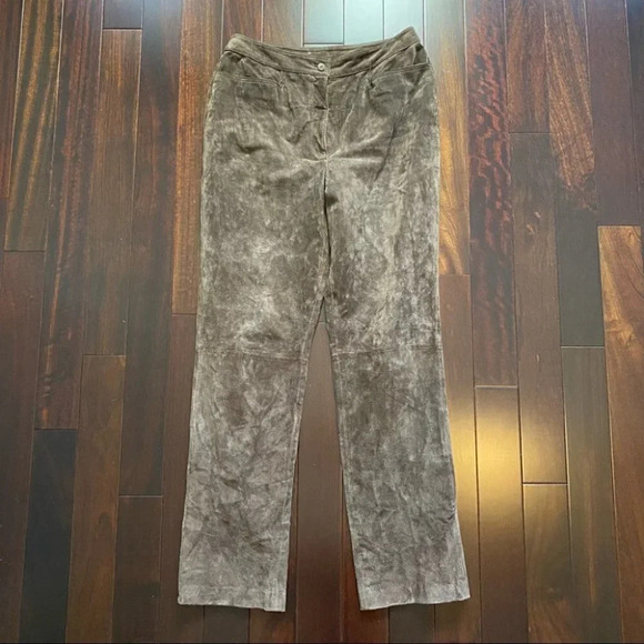 Vintage Suede Leather Pants High Waisted Straight Leg  Chocolate Brown Size 10 - Picture 15 of 16